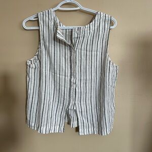 Thread & Supply Black and White Striped Linen Blend Sleeveless Button front Top